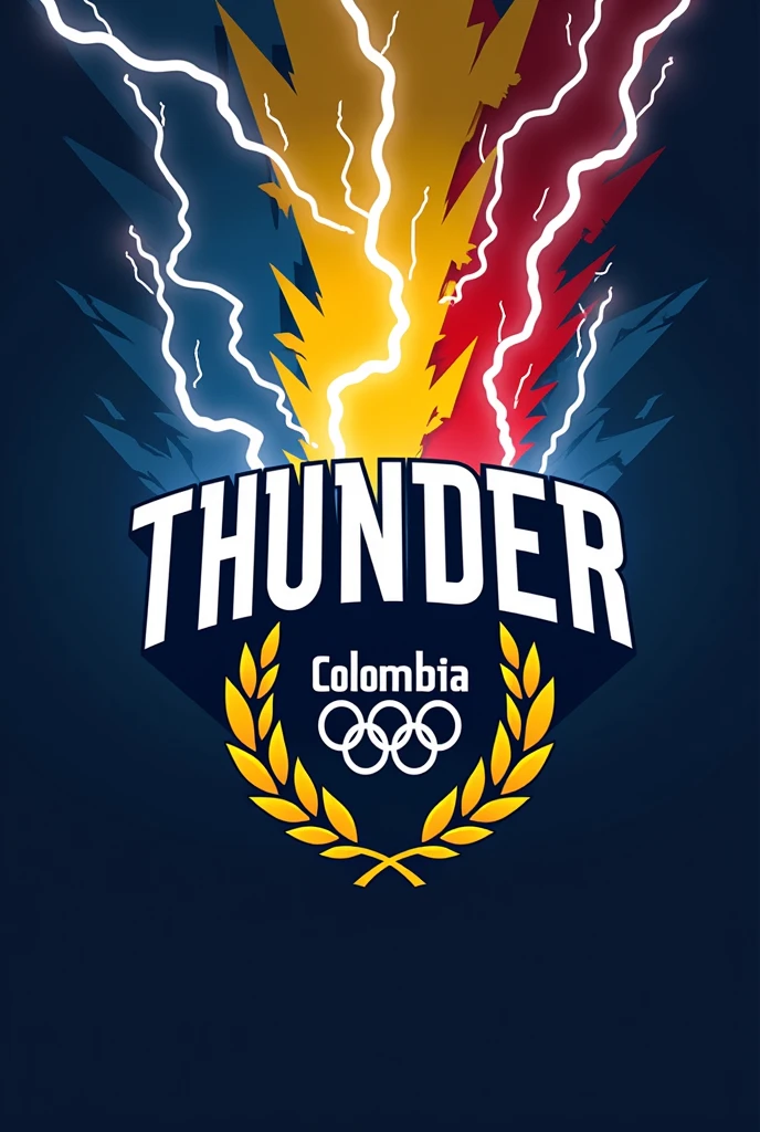 create a logo joining the name Thunder, the colors of the Colombian flag, the olympic games, and some lightning and thunder
