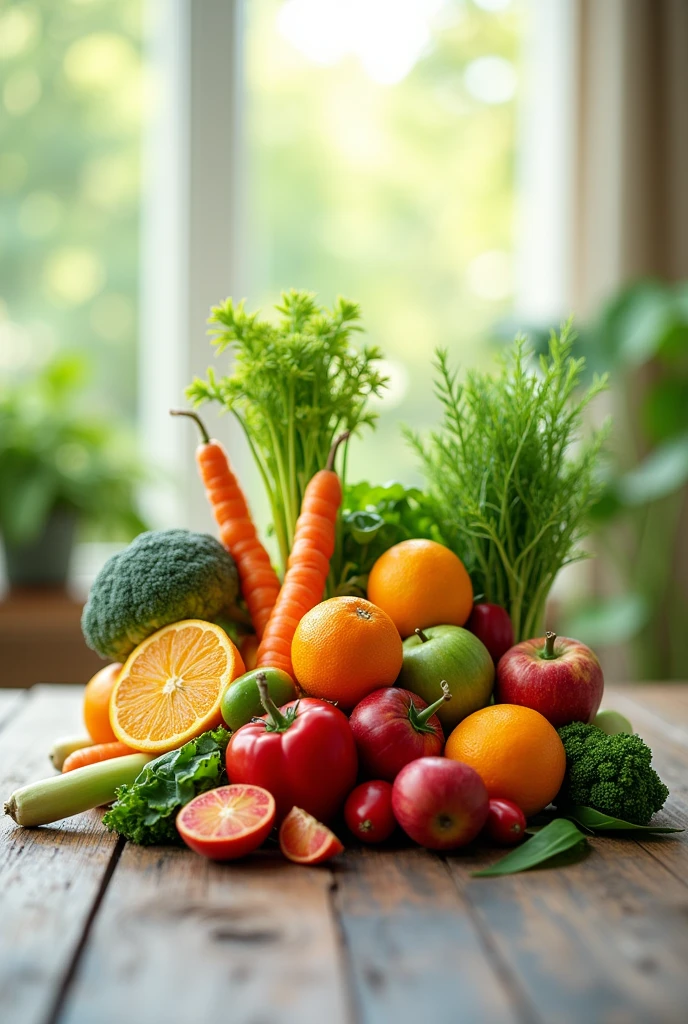 Blurred Vegetable Background And In The Middle Of The Background Fruits And Vegetables To Place In A Logo So That It Stands Out