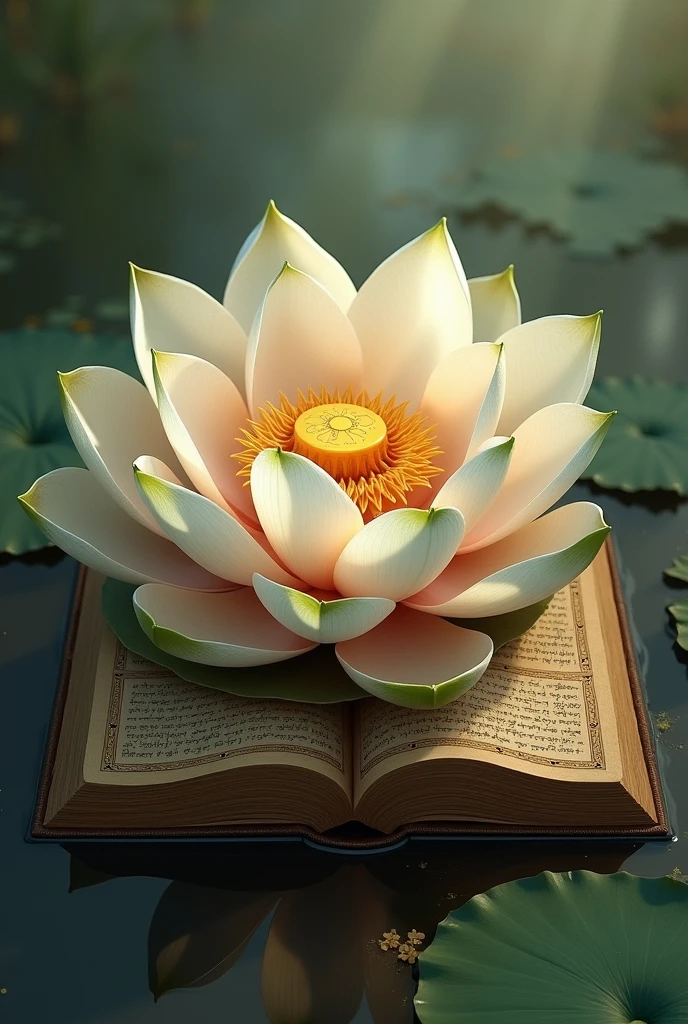 Lotus with a ancient vedas book in it