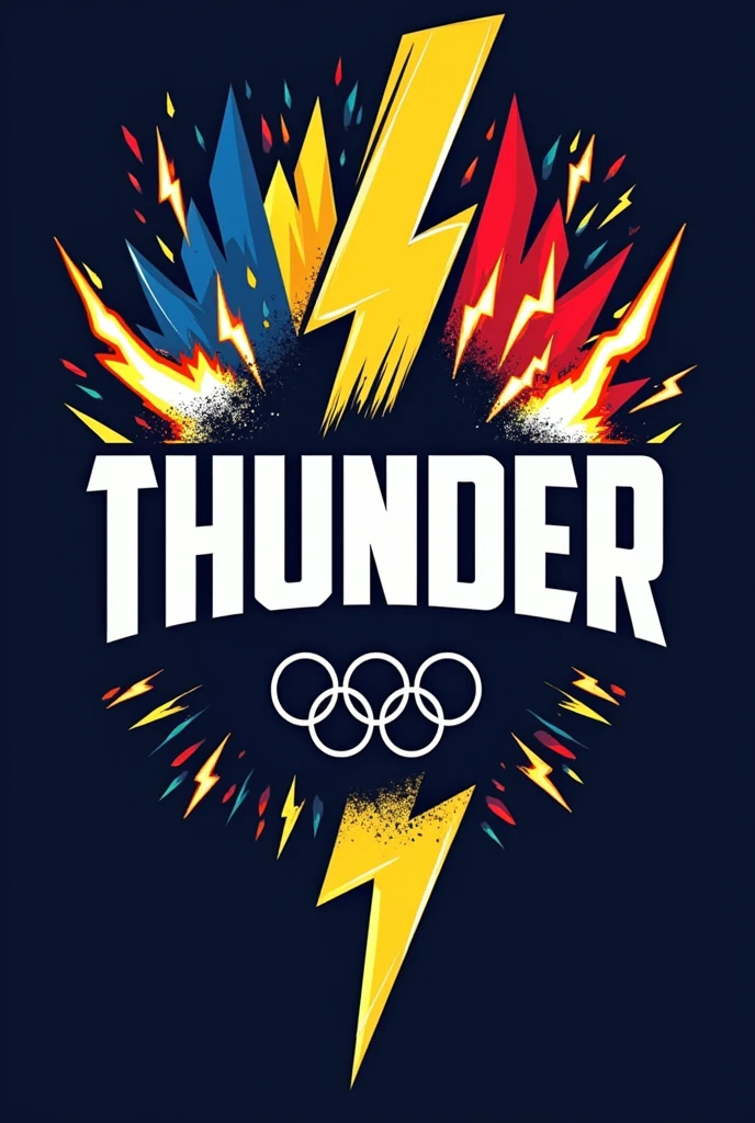 create a logo joining the name Thunder, the colors of the Colombian flag, the olympic games, and some lightning and thunder