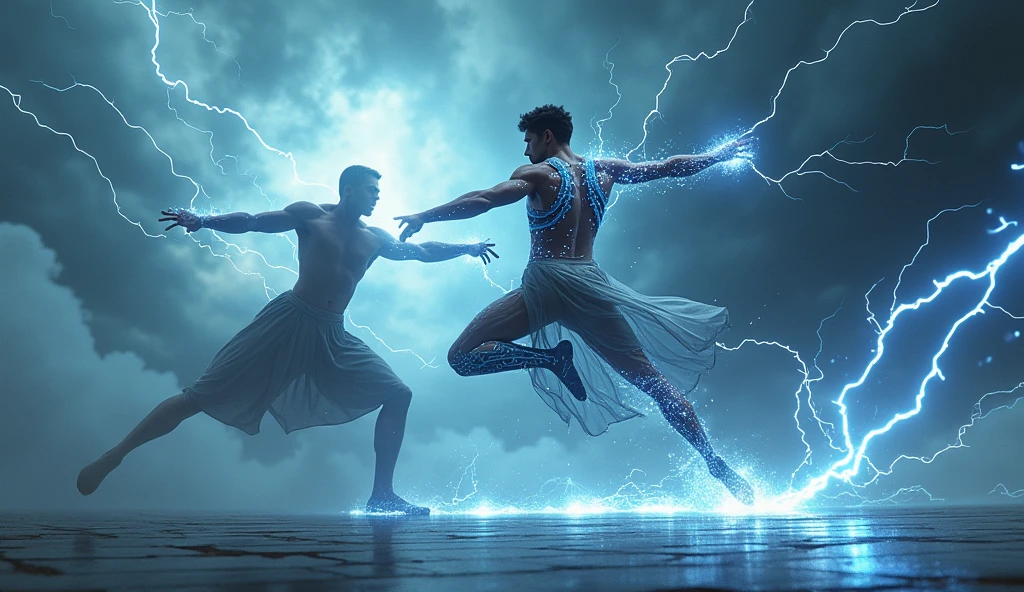 (ultra detailed), thunder、A member of a male dance group uses the power of 1 AI to defeat the enemy.々The scene where he defeats。