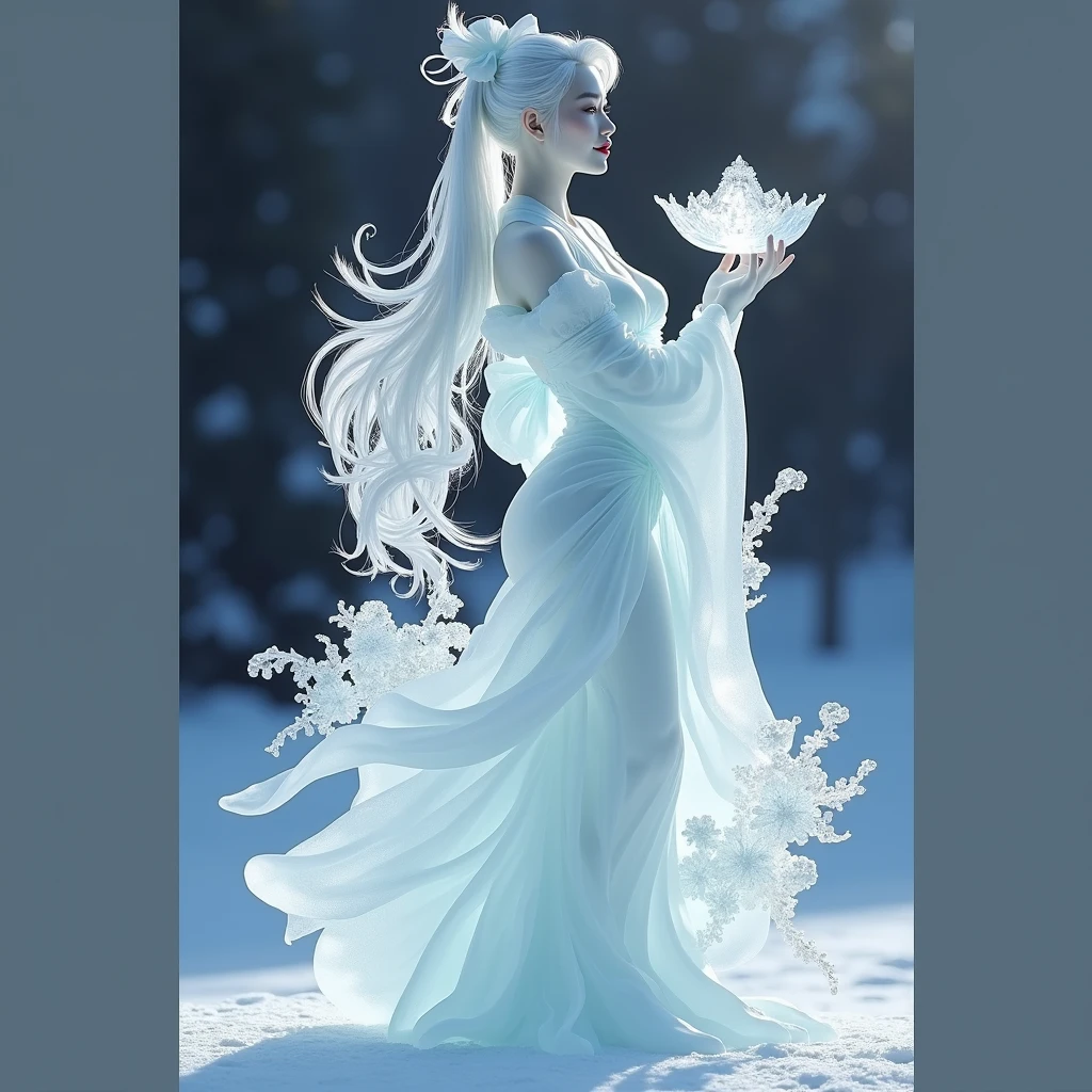 (ice blue - carving:1.4),Film viewing angle,(Fan Bingbing, Ice Blue Sculpture Girl,Anatomically correct,full body, lesbian,Masterpiece ice sculpture Camellia,Representative work of Hanfu,smile,sexual,full body art,traditional art,erotic art,Queen of Arts,Amazing Body Art,Amazing style of hearing,traditional japanese girls,Japanese Female Geisha, Japanese works of art,full, jewelry art,full body art style)