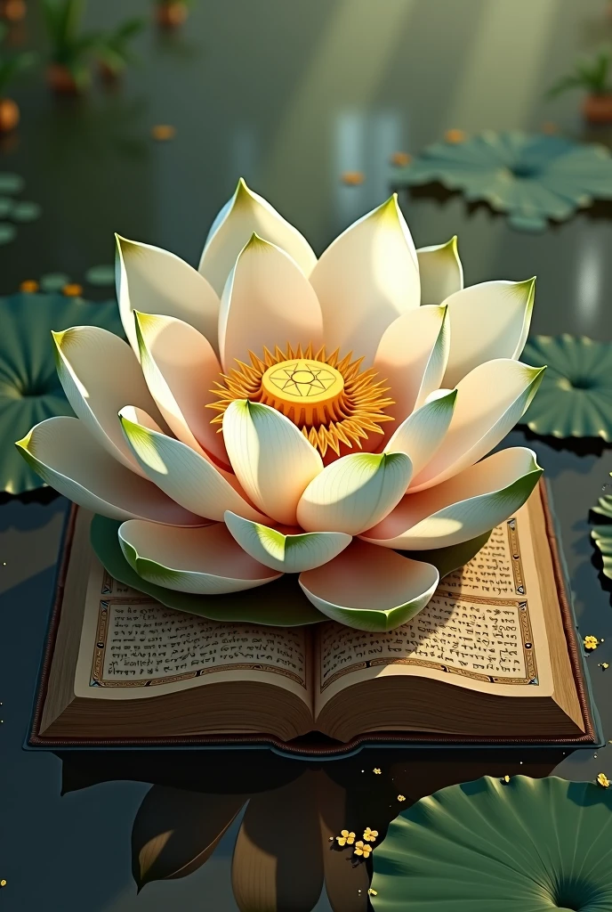 Lotus with a ancient vedas book in it