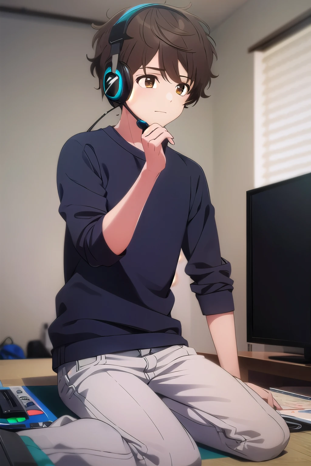 photorealistic, (4k), depth of field, (Masterpiece), (realistic skin texture), extremely detailed, intricate, hyper detailed, high resolution, professional photography, , depth of field, sharp detail, best quality, , 1boy, solo, male focus, shun_tokinoya, hands magic power, brown hair, brown eyes, , bangs, , , Fiesta, HD, Con Auriculares, sudadera, cuerpo completo, pantalon largo, tenis blanco & negro, Dj, De la cabeza hasta los pies, manos alzadas.