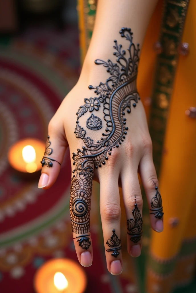 generate more unique Karwa Chauth Special mehndi design on hand