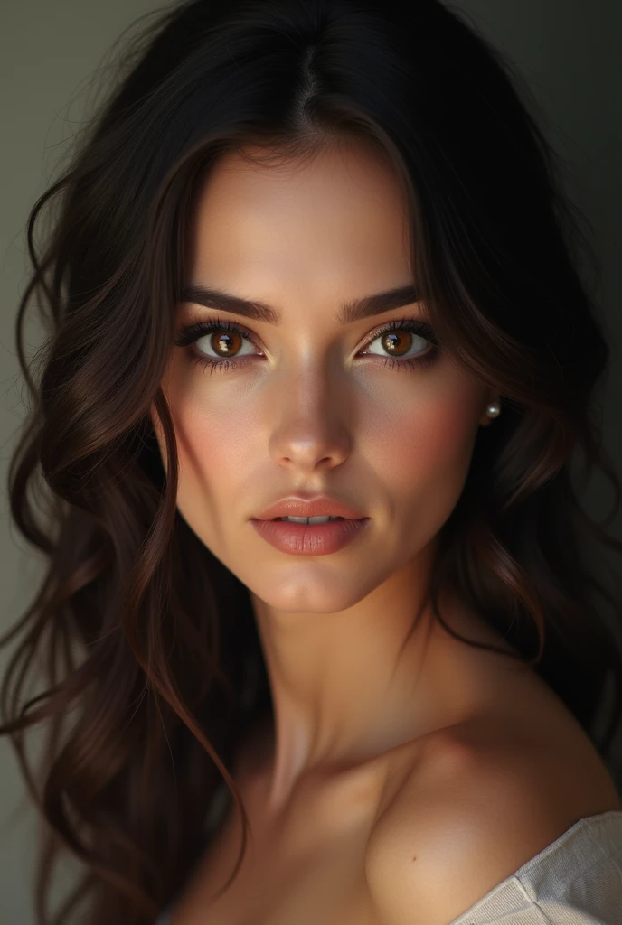 Femme brune yeux de marron de face 