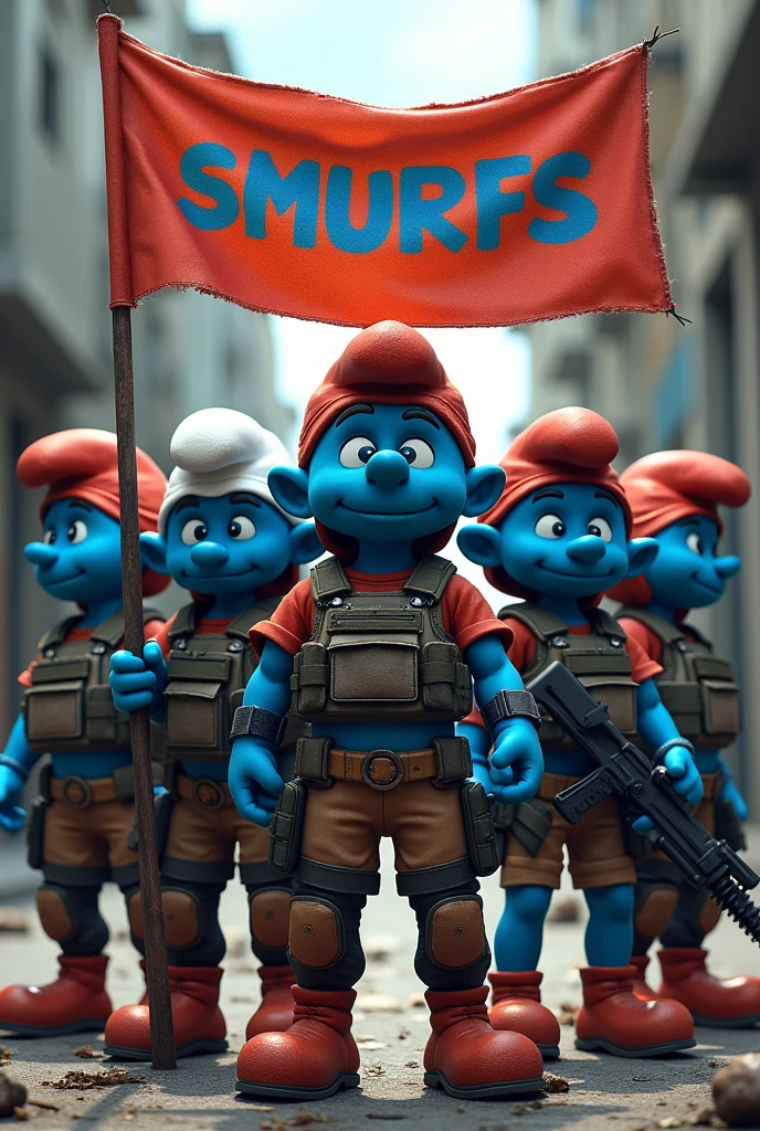 Ingress Resistance Smurfs, 3D, Standing pose, holding banner that says " Ingress Spec-Ops Batangas"