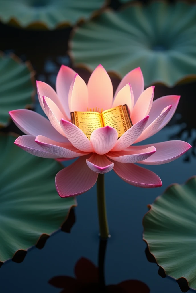 Lotus having a book of vedas on it petals 