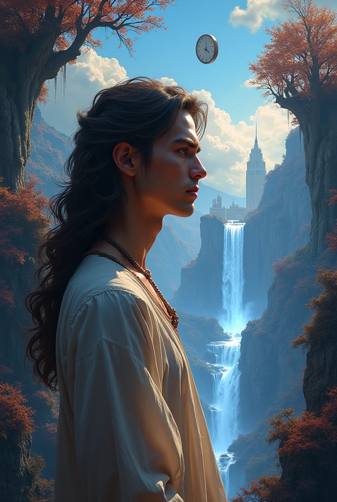 Fantasy Landscape: "A mystical forest with glowing trees, floating islands, and a cascading waterfall in the background."Portrait: "A young man
with long, wavy hair, wearing a vintage dress, with a serene expression and soft lighting."Sci-Fi City: "A futuristic city with towering skyscrapers, flying cars, and neon lights illuminating the night sky."Surreal Art: "A dream-like scene with melting clocks, floating objects, and a blend of vibrant and pastel colors."Abstract Design: "A complex pattern of geometric shapes in bold colors, with a focus on symmetry and balance."