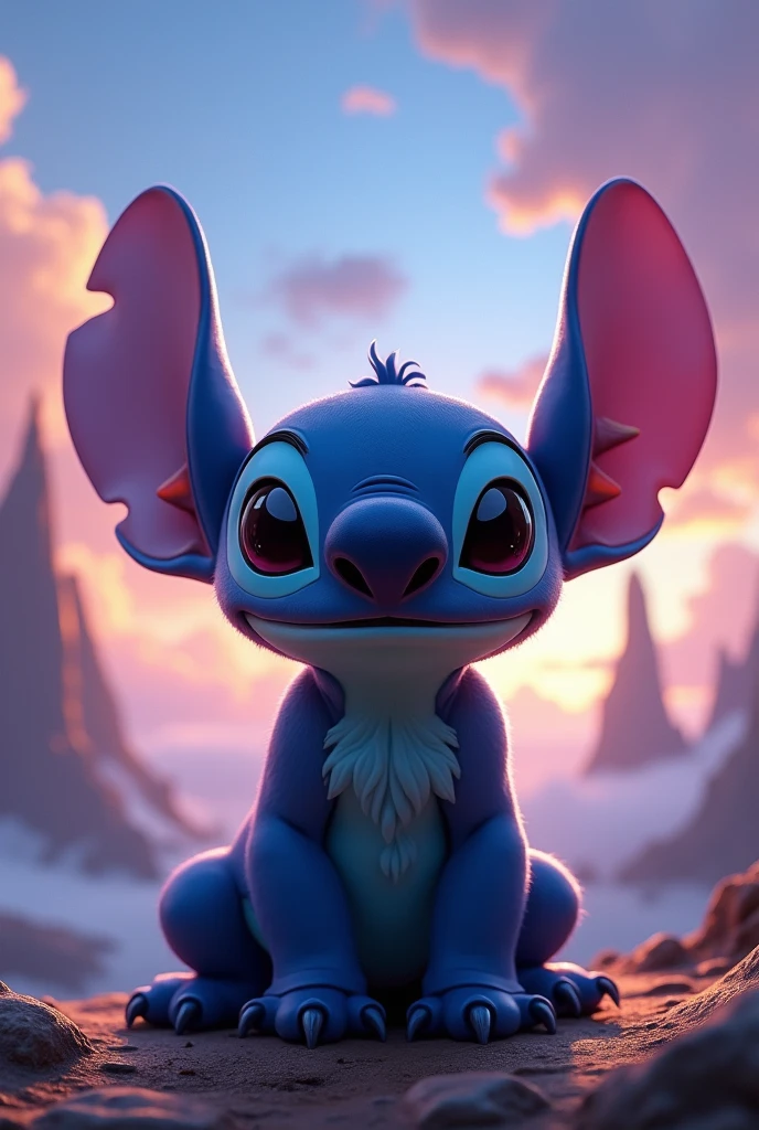 Almost realistic image of the character Stitch with an incredible background 