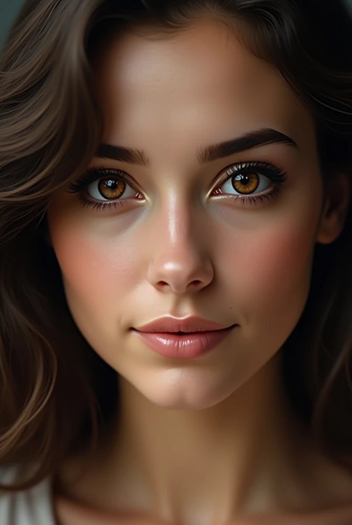 Femme brune yeux de marron de face 