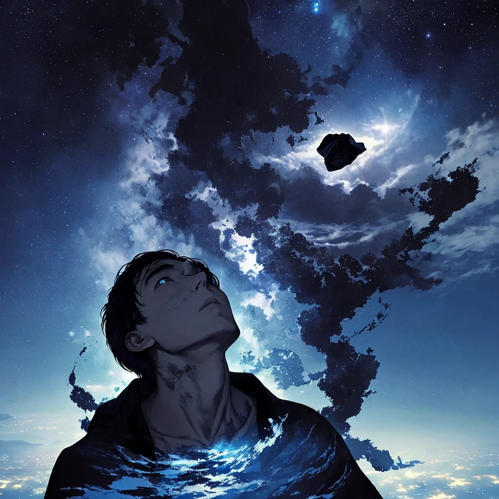 The depths of darkness、Man Looking Up At The Sky、front
