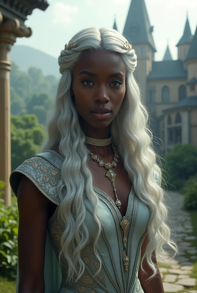 A silver-haired velaryon and the fairest of the seven kingdoms,She has black skin color She is the most beautiful in the world She is She is in driftmark