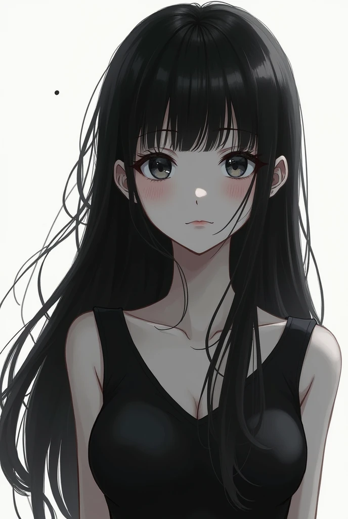  long black hair girl anime style 2d to black and white