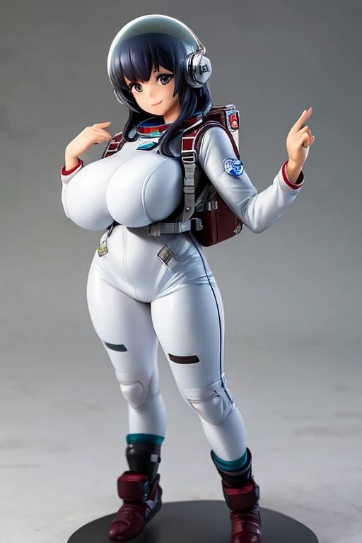 figure, astronaut, sexy pose, big breasts, curvy, smile, tight-fitting spacesuit, astronaut helmet, astronaut backpack