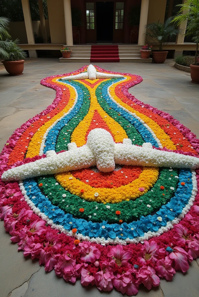 Create athappokkalam include airoplane in the design of athappookalam.