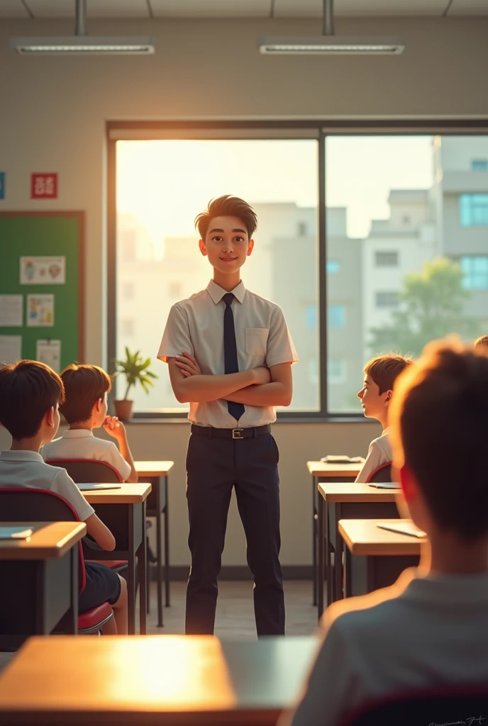 school, in front of class, morning