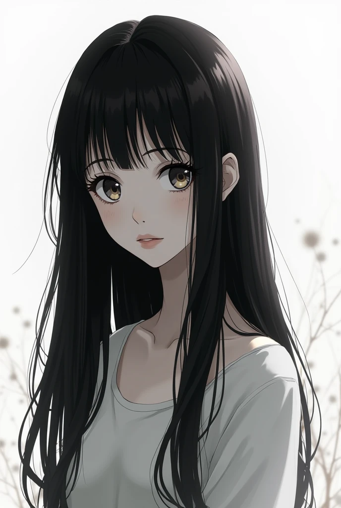  long black hair girl anime style 2d to black and white