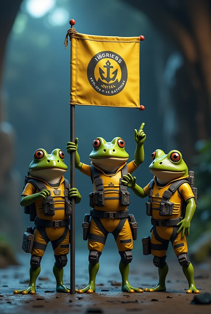 3D Ingress Enlightened Frogs, Standing pose, holding "Ingress Spec-Ops Batangas" Banner