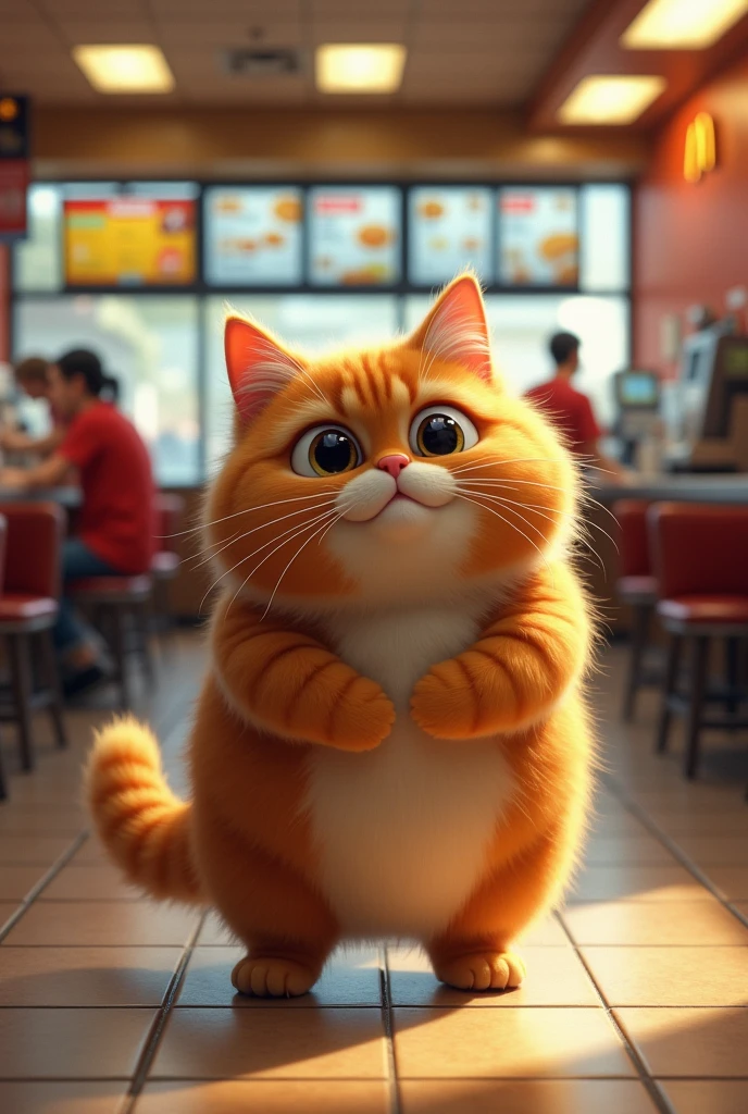 fat cat enter in McDonald's