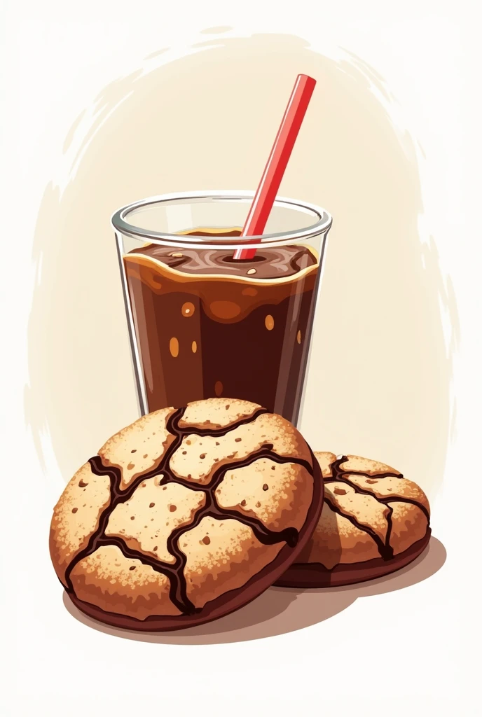 A playful and inviting logo featuring a chocolate crinkle cookie and a glass of iced coffee.
