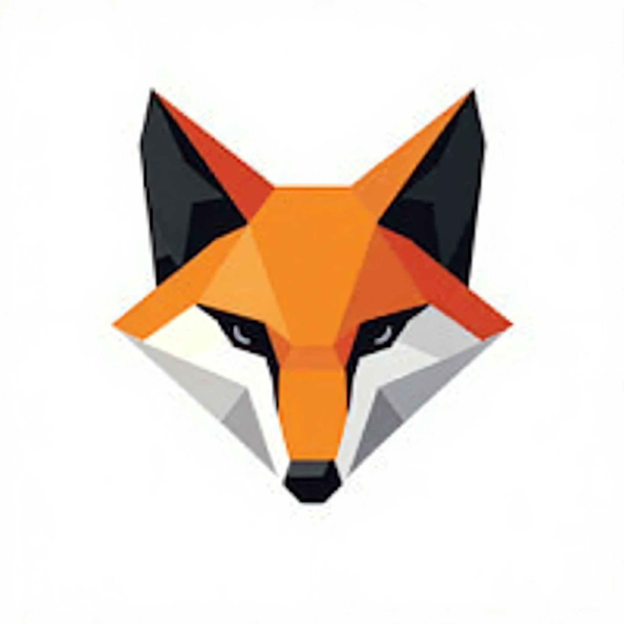 A stylized vector logo of a fox head, created using geometric shapes and vibrant colors like orange, white, and black, set against a white background.