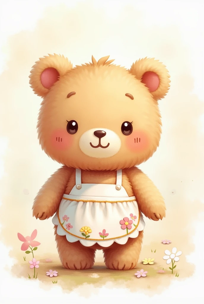 Light watercolor、Cute bear wearing an apron