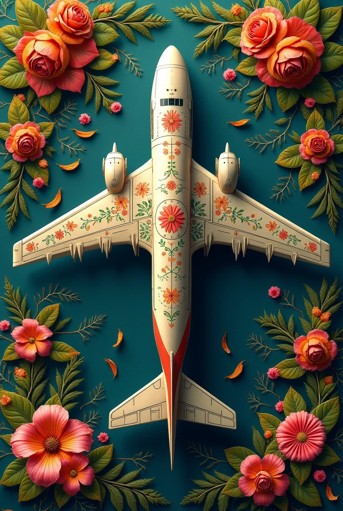 An 'airoplane and Benca institution' include in an athappookkalam design.
