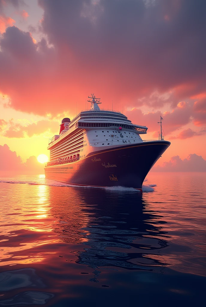 disney wish cruise ship with sunset
