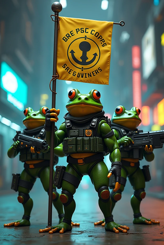 3D, Ingress Enlightened Frogs, Standing pose, holding "Ingress Spec-Ops Batangas" Banner