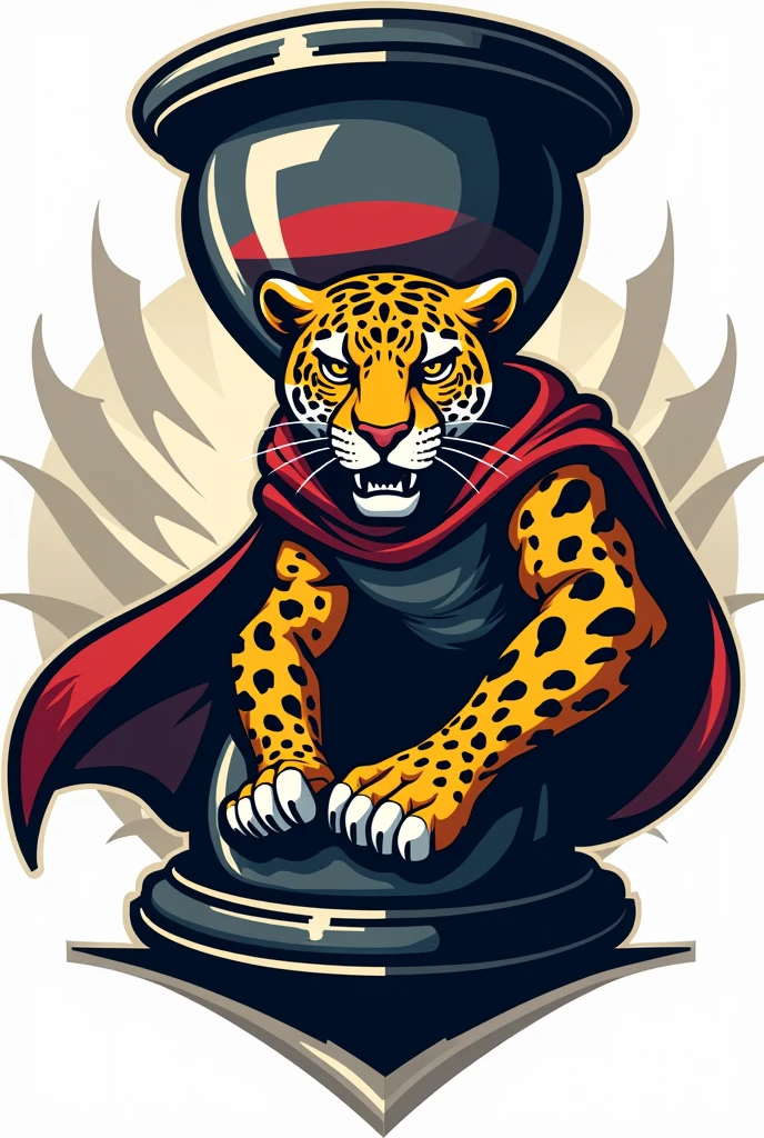 LOGO for SPORTS club, mascot; jaguar wearing a cape and a large hourglass behind, all style designed
