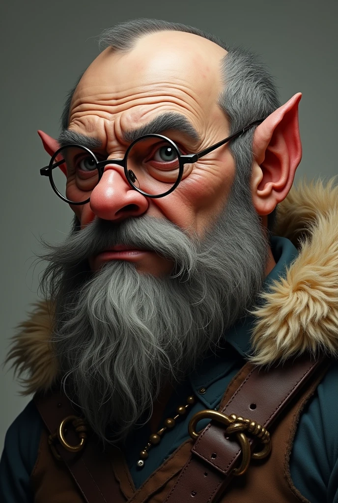 dwarf named vinicius who wears glasses, half bald
