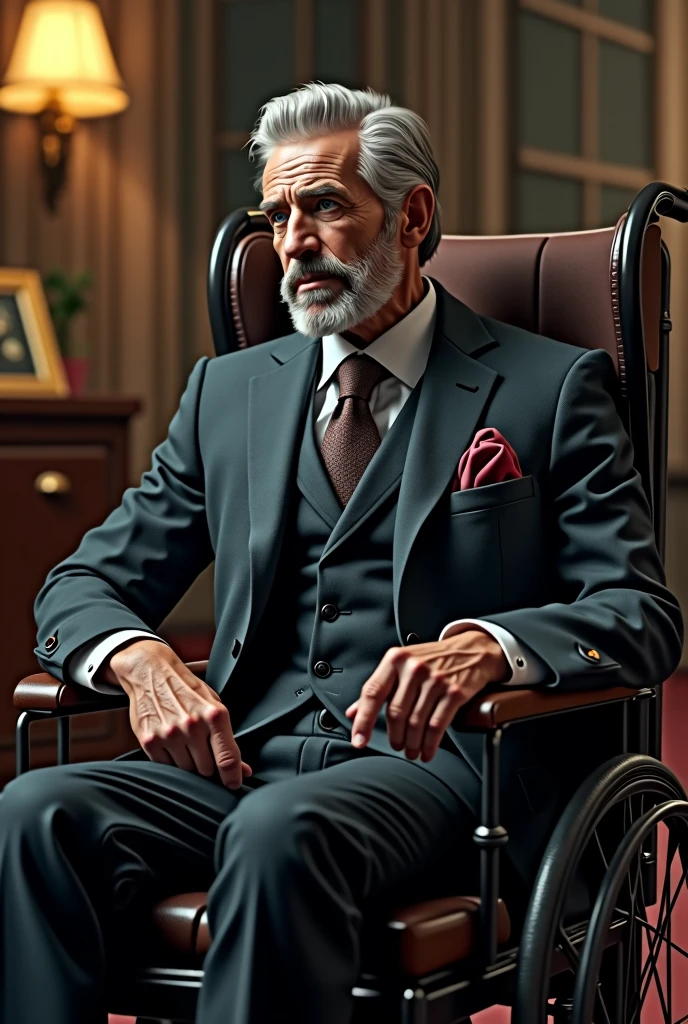 Handsome Old man bruce wayne in a wheel chair