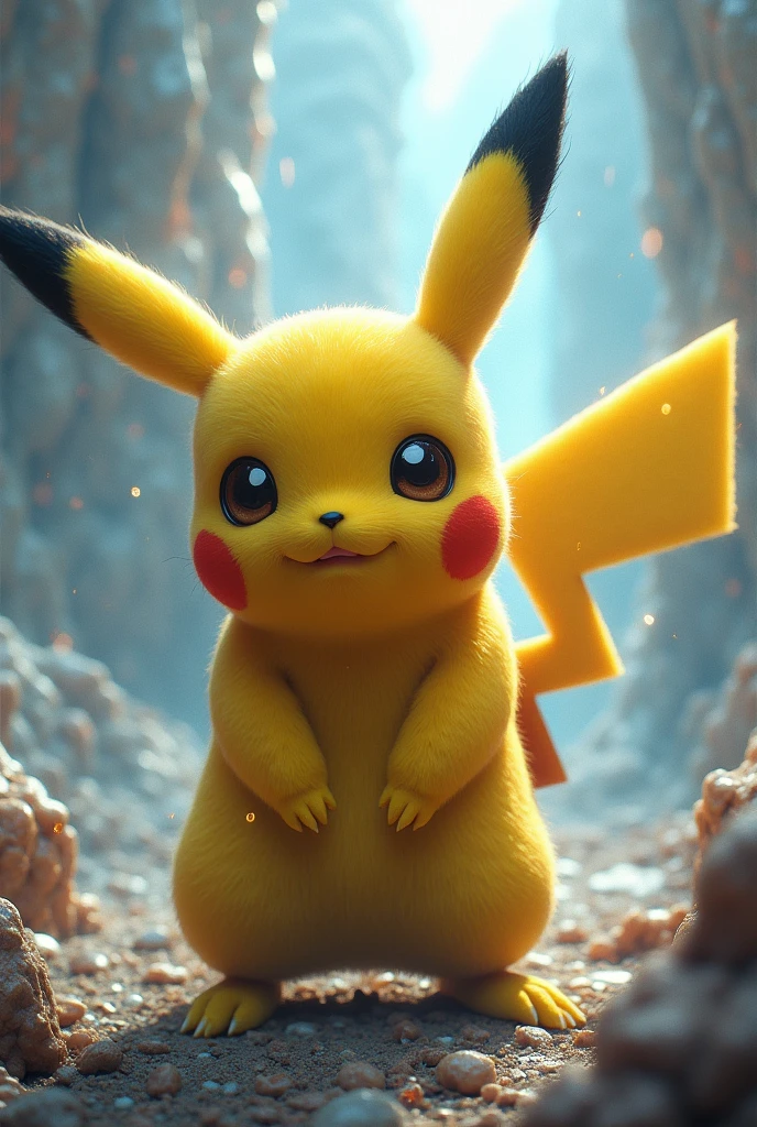 Almost realistic image of the character Pikachu from the Pokémon series with an incredible background to make it look unique 