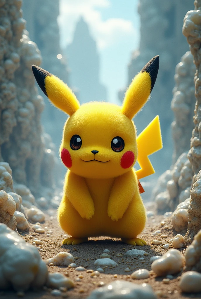 Almost realistic image of the character Pikachu from the Pokémon series with an incredible background to make it look unique