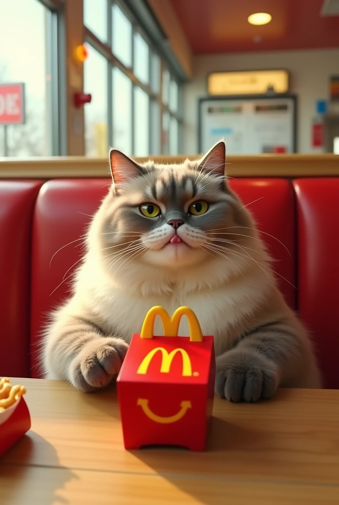 fat cat buy a happy meal in McDonald's
