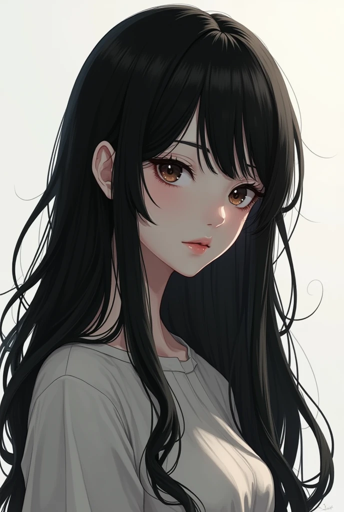  long black hair girl anime style 2d to black and white