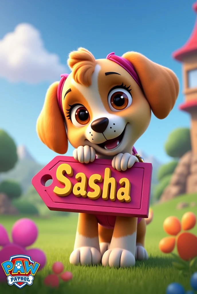 First name Sasha in letter on paw patrol image 
