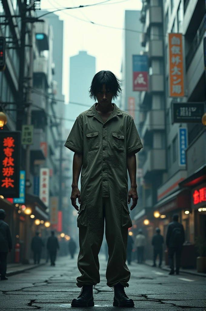 Create an image of prisoner in the middle of tokyo city