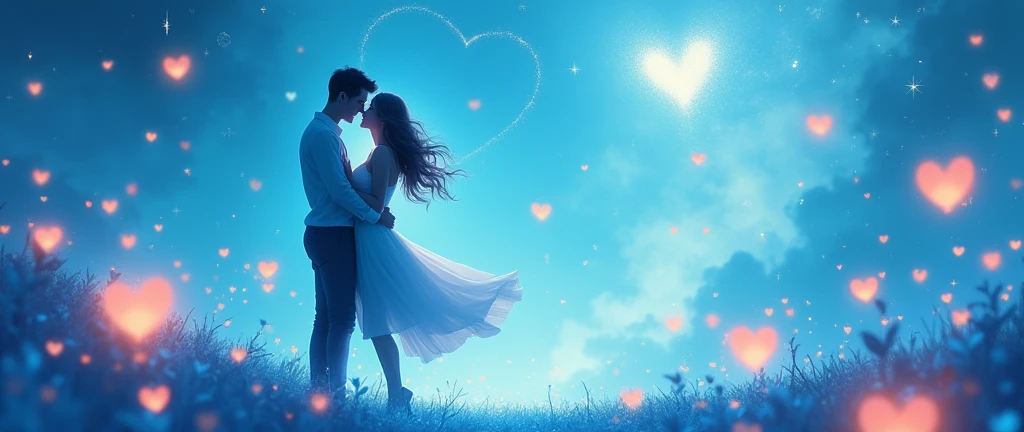 Blue background with hearts star for couple