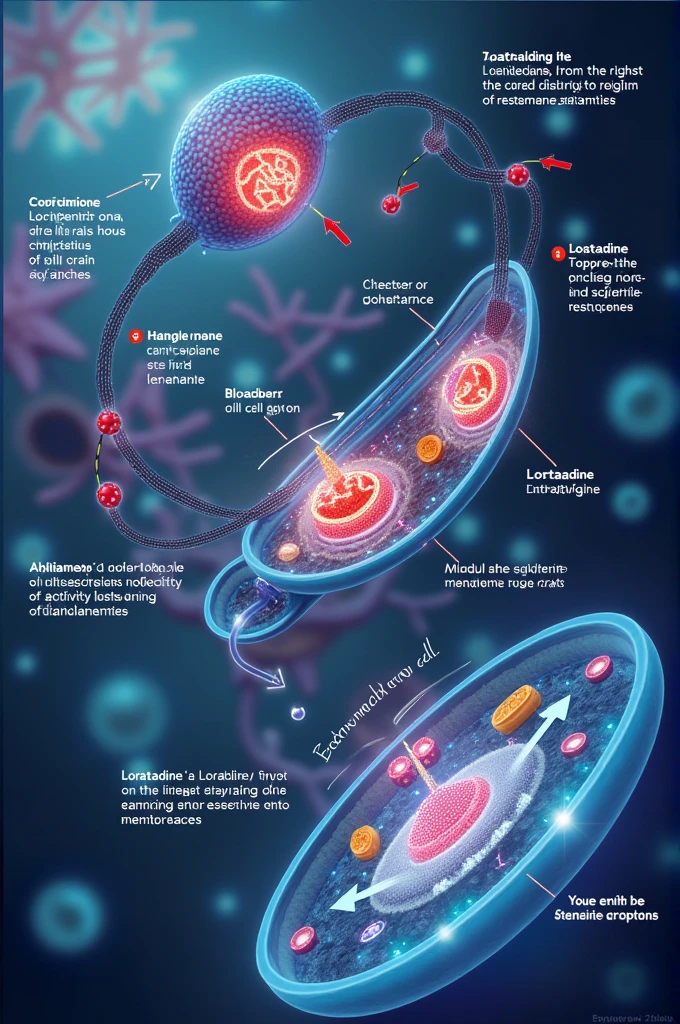 Make me a story with the step-by-step instructions on how loratadine enters the human cell.