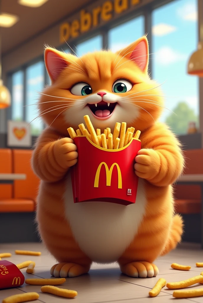 orange fat cat got steal happy meal in McDonald's