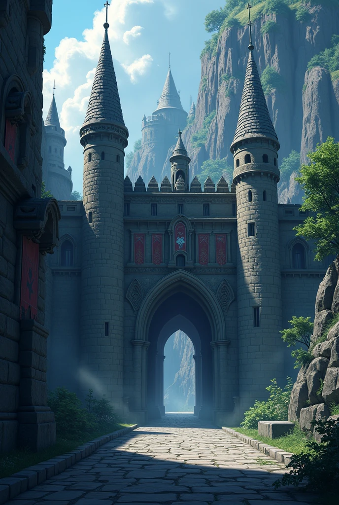  Game background - menu anime fantasy cartoon medieval without people castle entrance ominous  