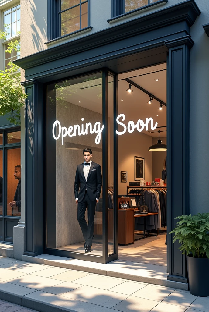 A post showing opening soon notice of a fashion store men's