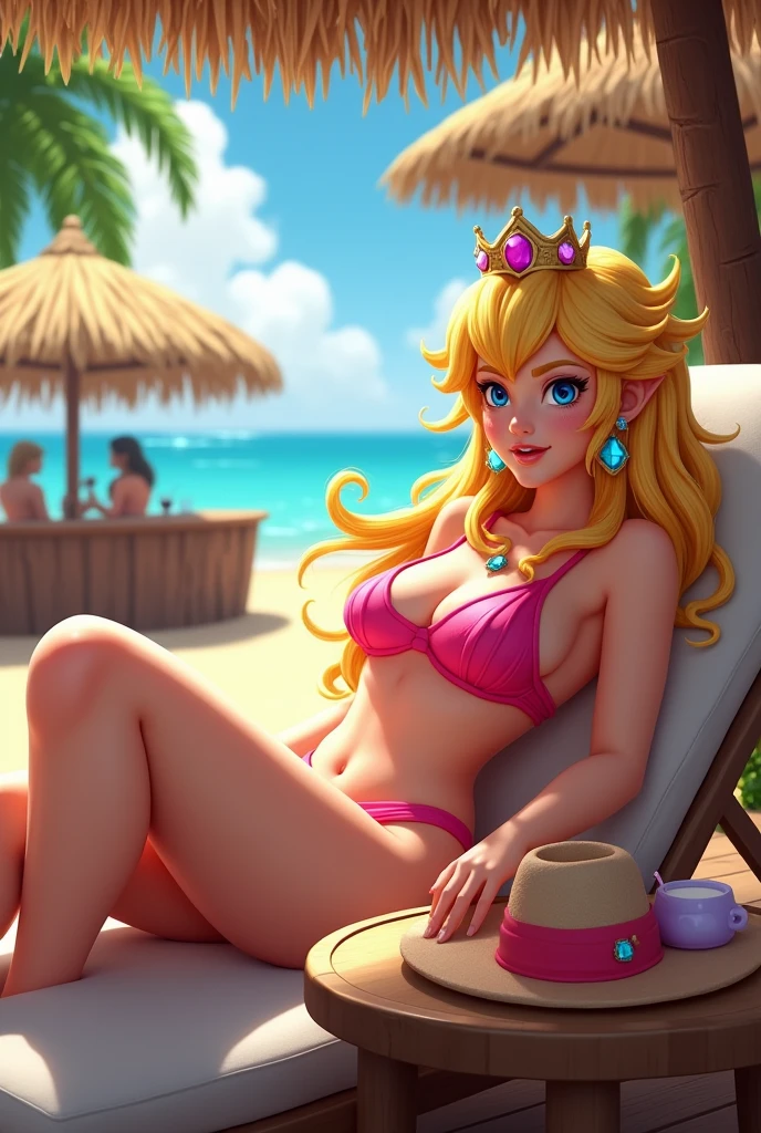 Super Mario Peach en bikini en un bar