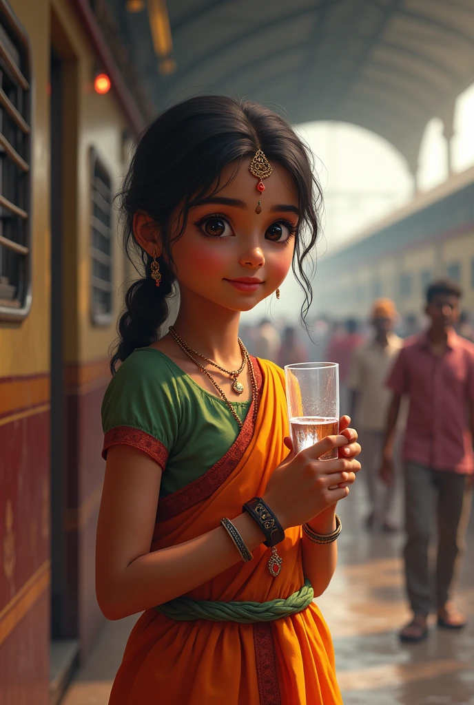 A indian girl natasa drink water at railway station