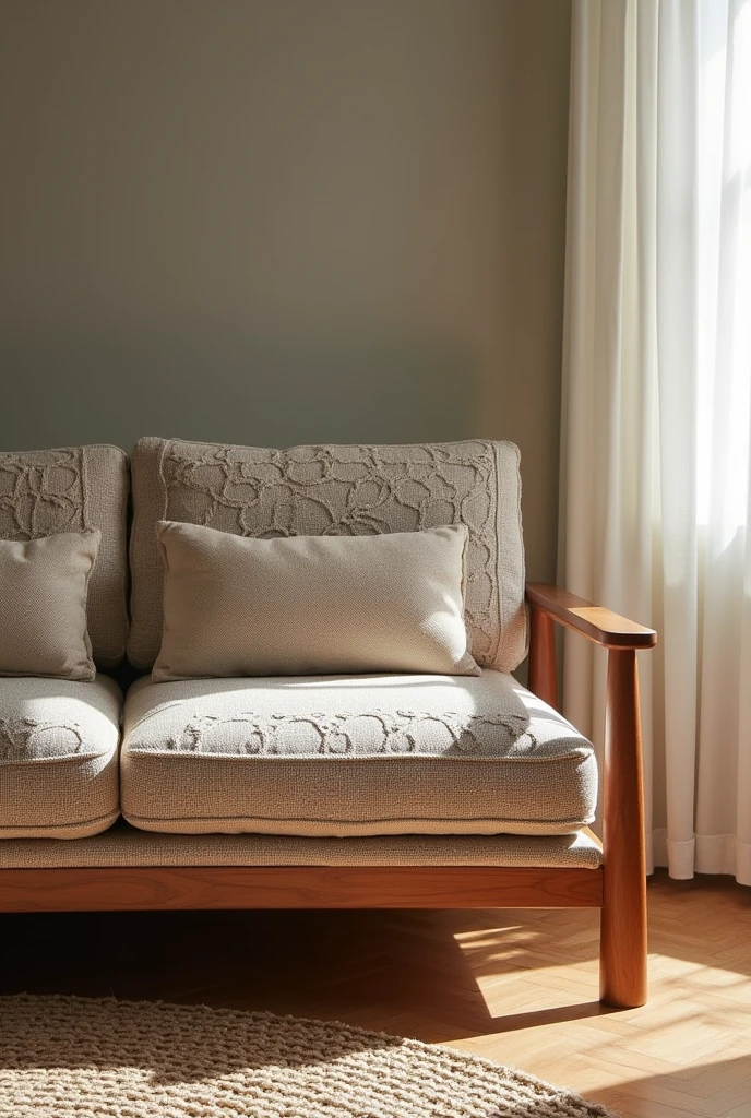 Create a modern sofa,those that resemble a grandmother's sofa and all the upholstery has a knitted or crocheted look, the wood on this sofa must be small, but you have to make wood