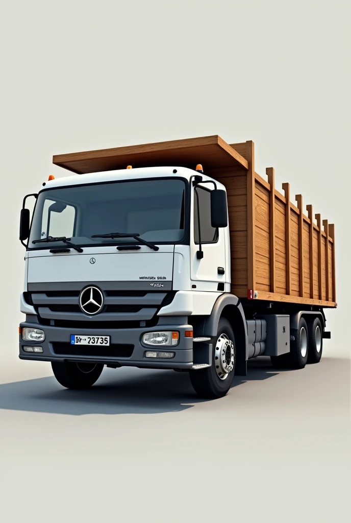 Make a picture of a white Mercedes Bens 710 truck, with open wooden body, again 2010