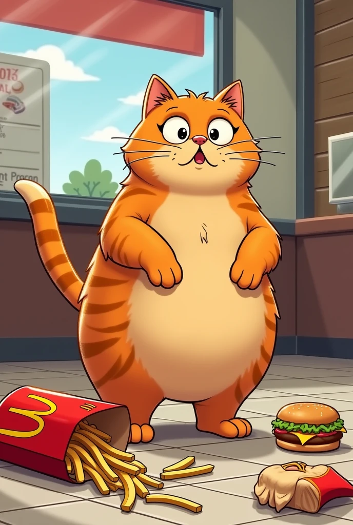 orange fat cat Spilled the happy meal in McDonald's