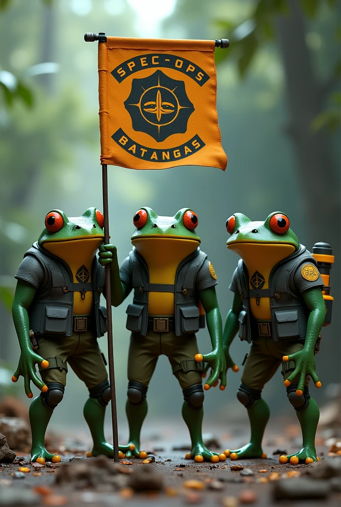 3D, Frog agents, Standing pose, holding "INGRESS SPEC-OPS BATANGAS" BANNER